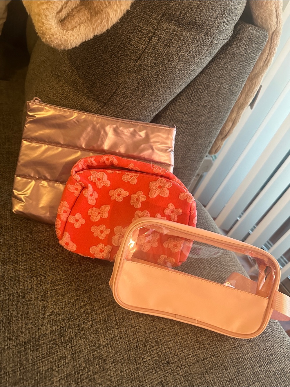 Set of 3 Pink & Coral Cosmetic Bags